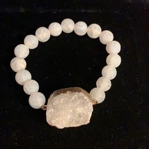 White Iridescent Druzy Stretch Bracelet